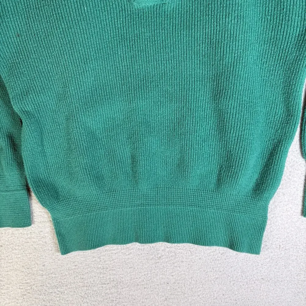 Vintage Cabelas SweaterMens Medium Green USA Made Ribbed Knit 1/4 Button READ